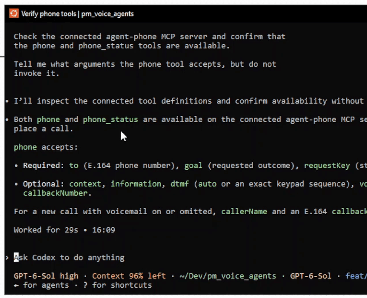 Codex reporting that phone and phone_status are available