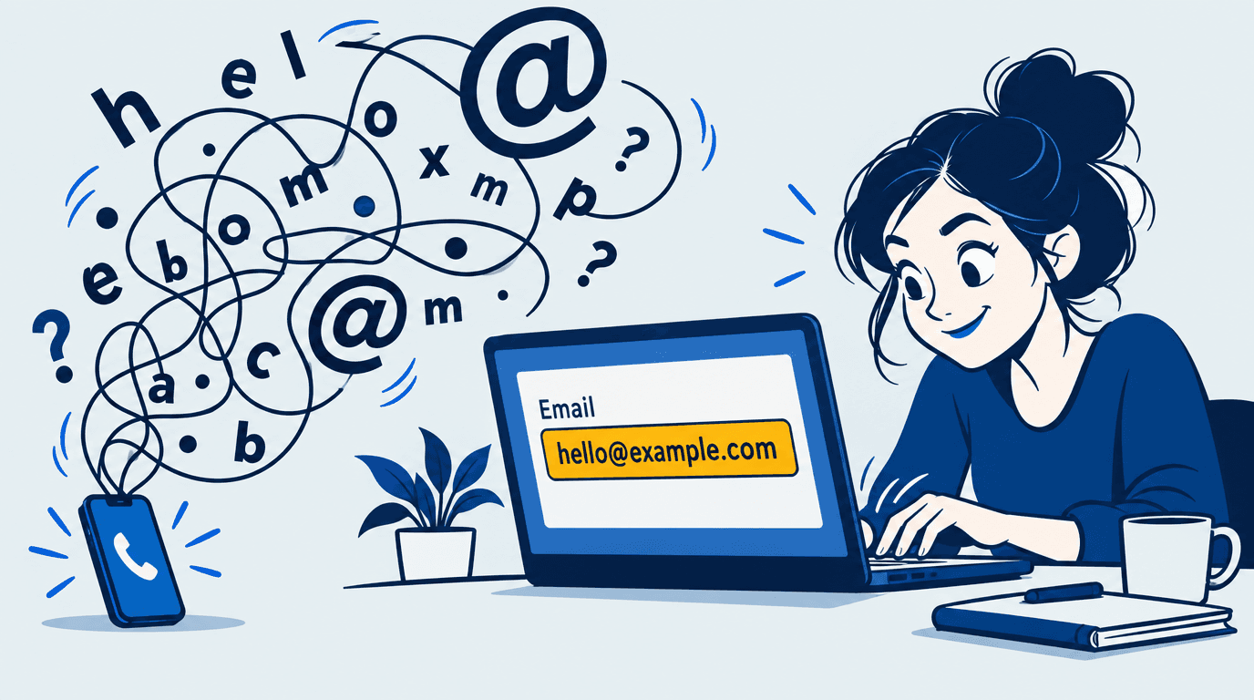 A caller typing an email address into a form while a phone struggles with each character