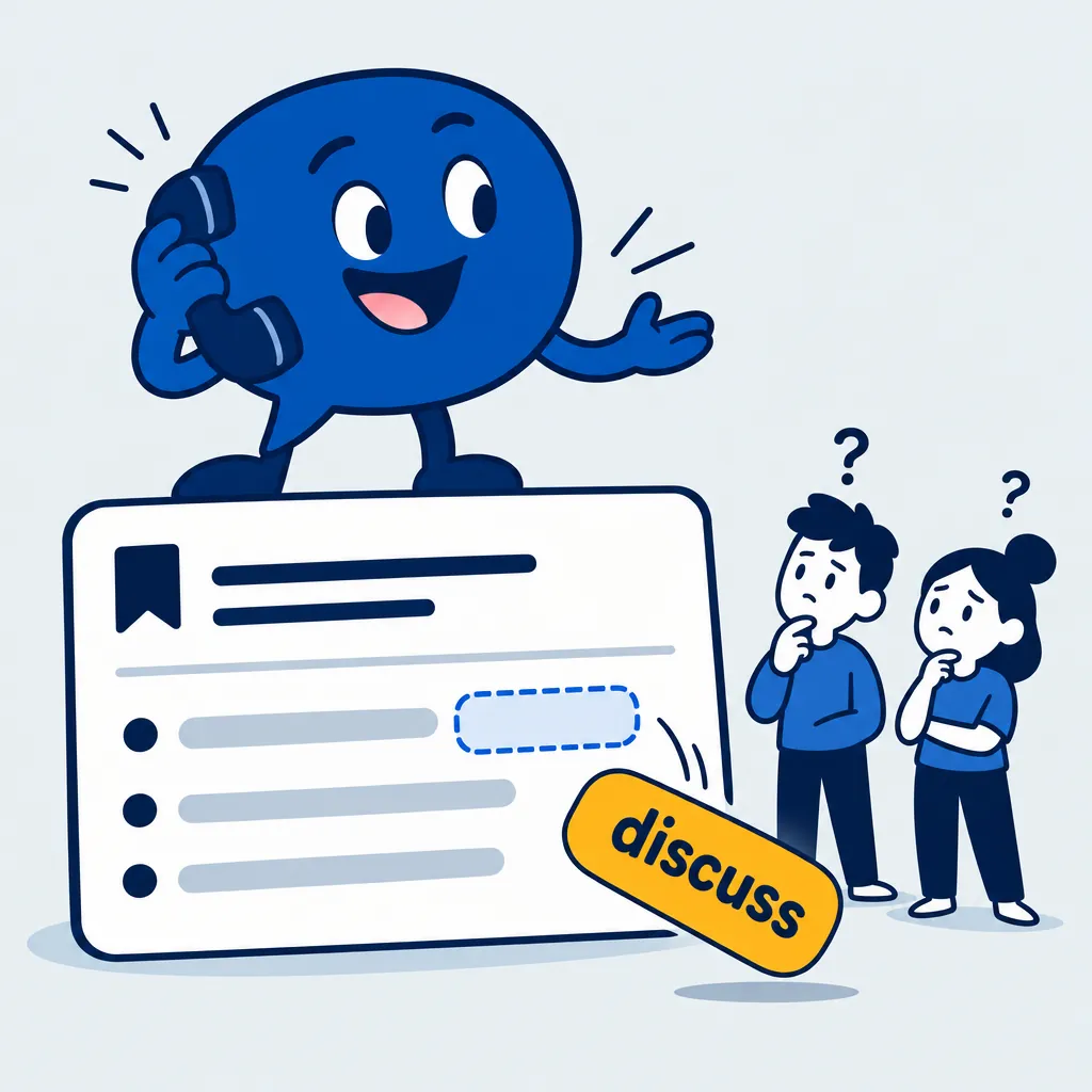 A caller on the phone speaks clearly while the word discuss falls out of the saved message, leaving two teammates unsure what to do.