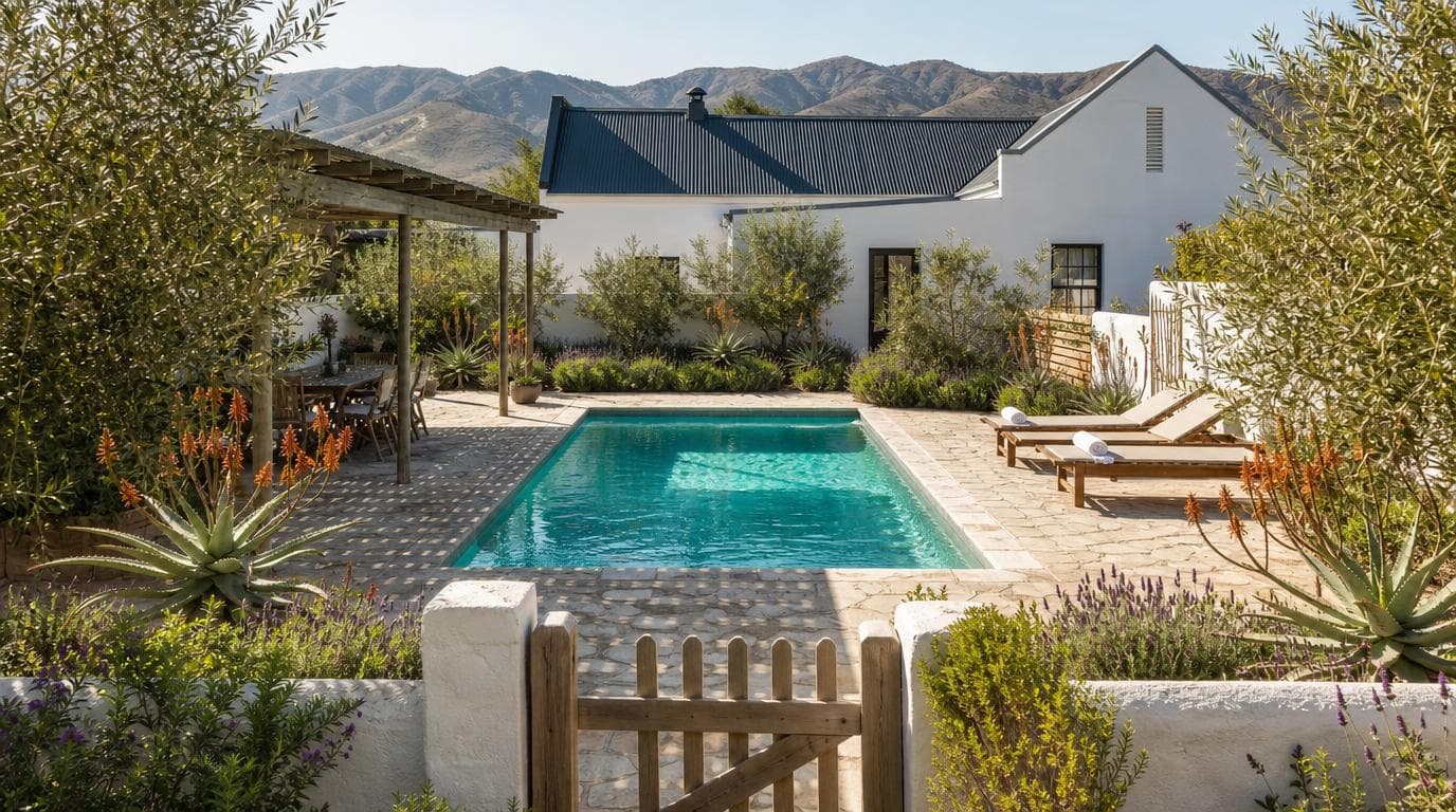 Swimming pool and outdoor seating at 7 Karoo Lane