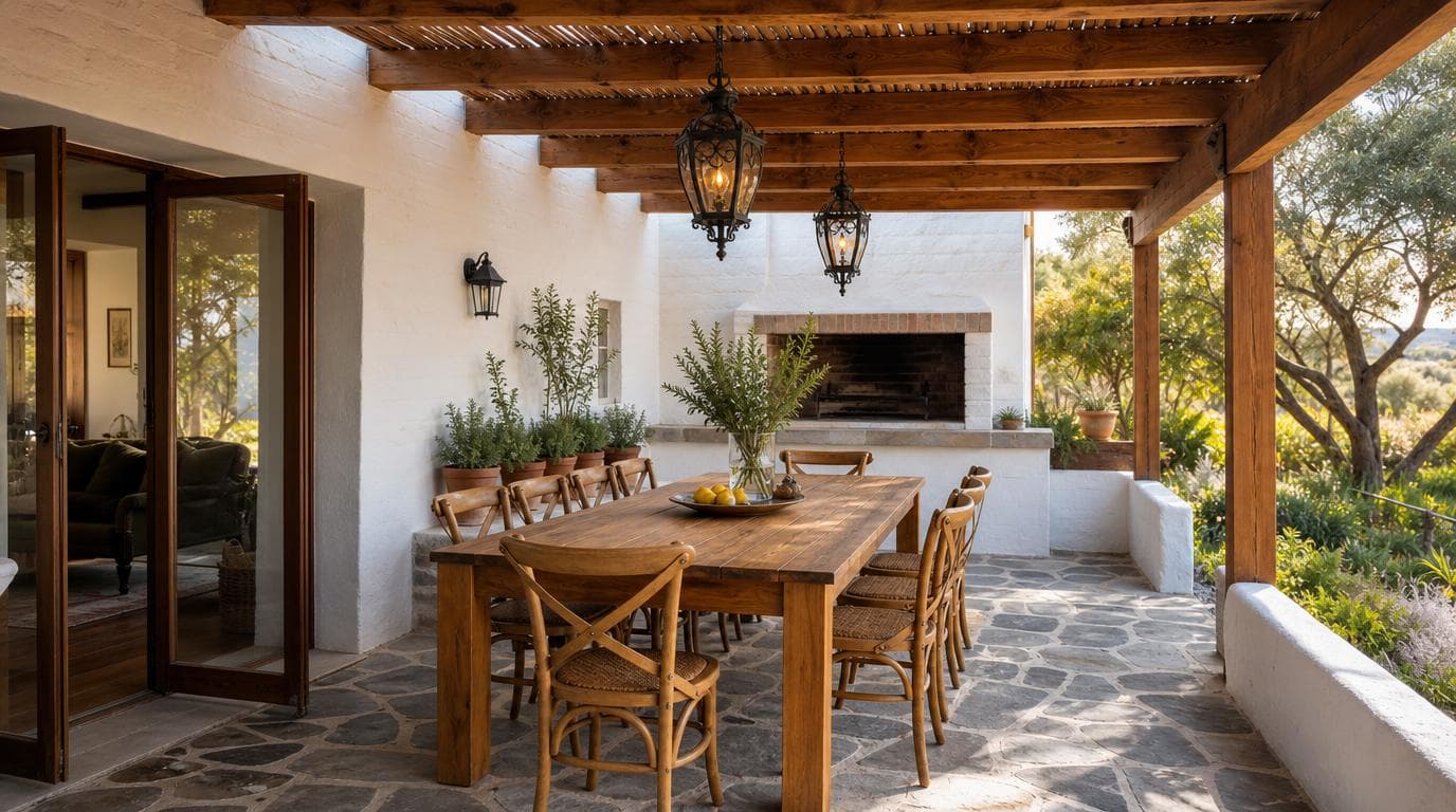 Covered outdoor dining area at 7 Karoo Lane