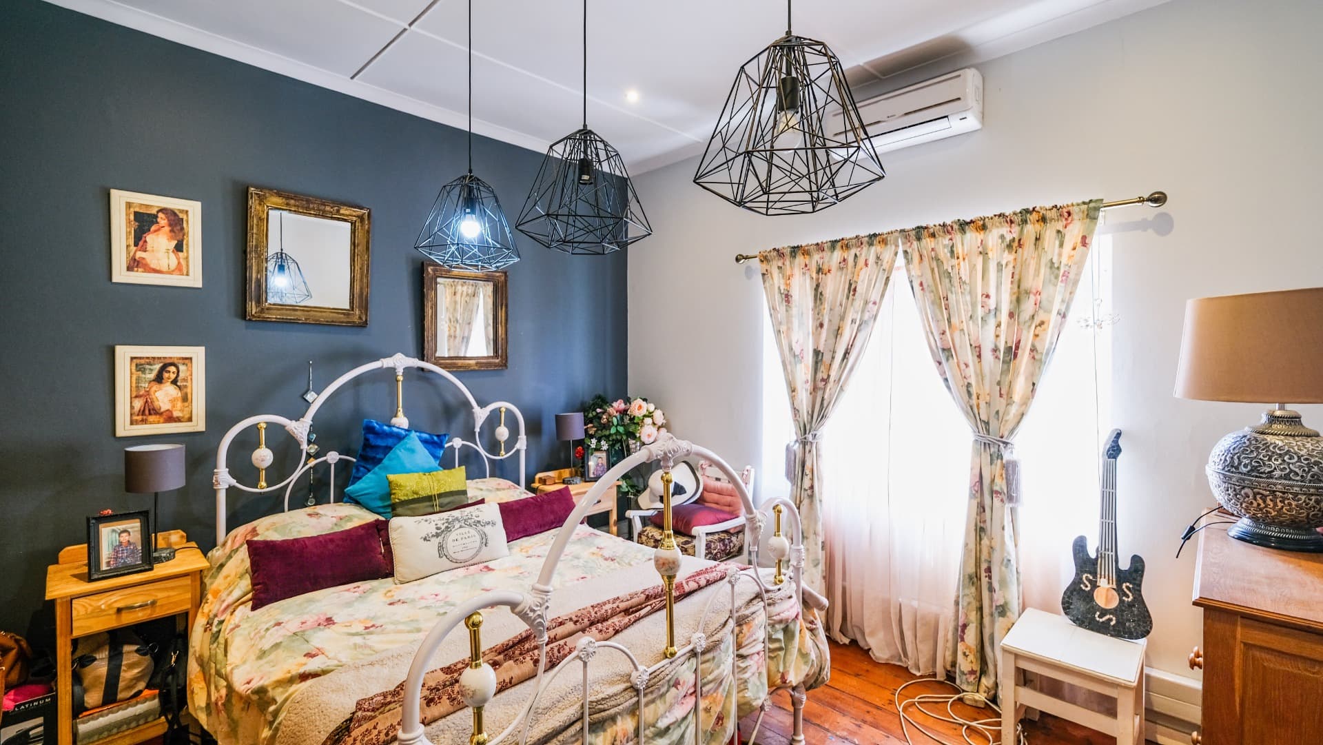 Bedroom with timber flooring