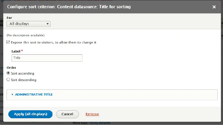title field for sorting configuration