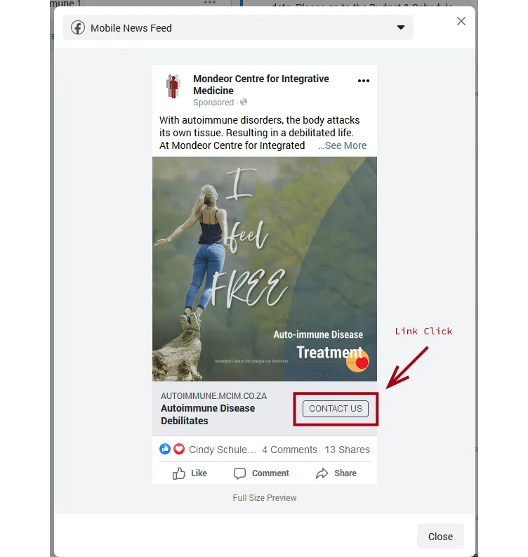Showing a Link Click in Facebook Ad