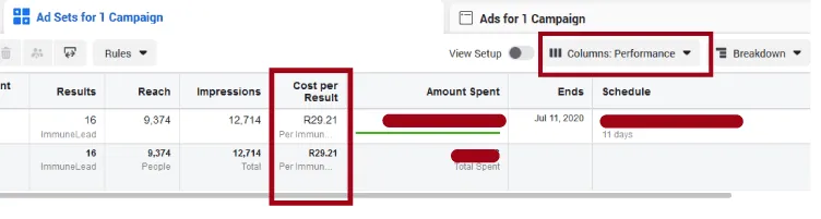 Cost per Result in Facebook Ads Manager
