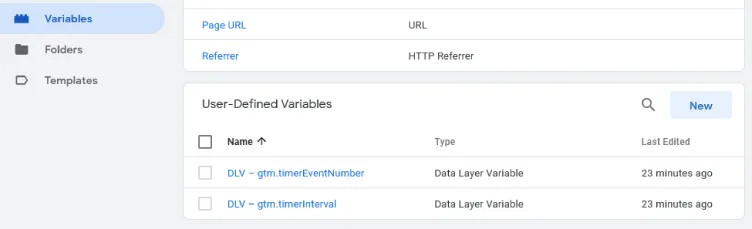 Google Tag Manager variables created