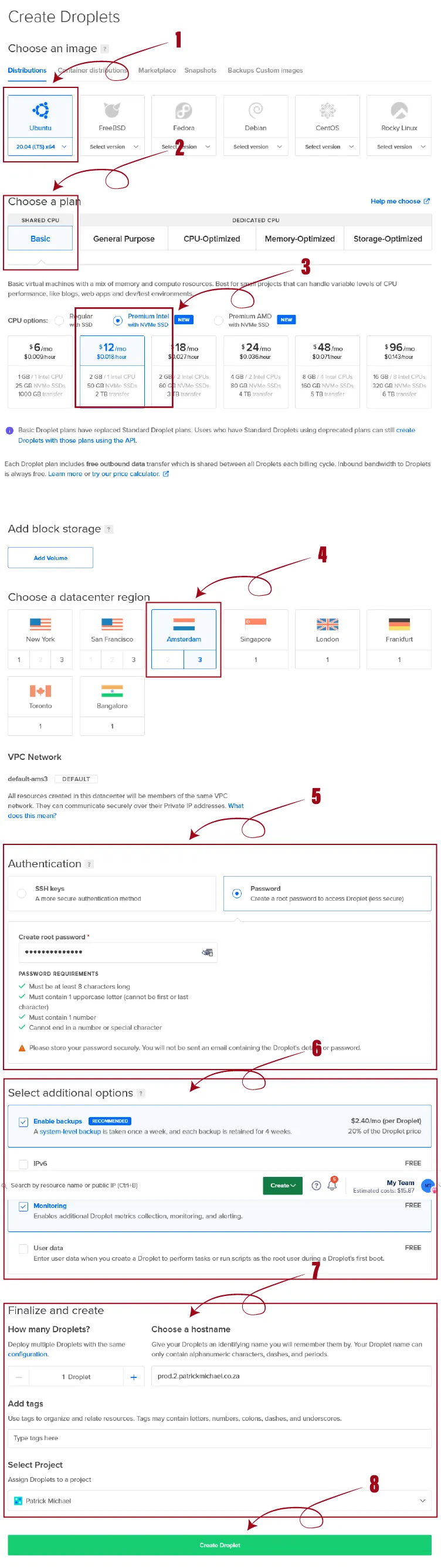 Digital Ocean Create Droplet Screen