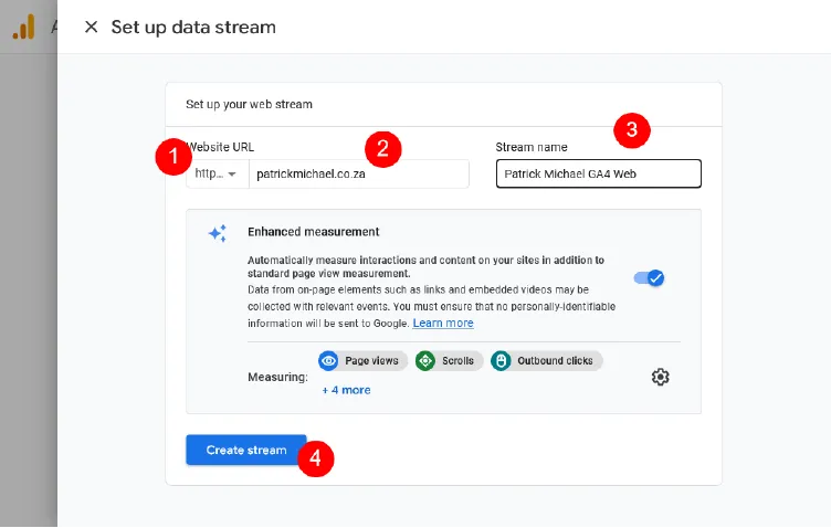 fill in stream details