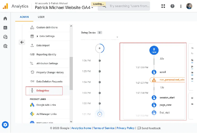 GA4 debug view