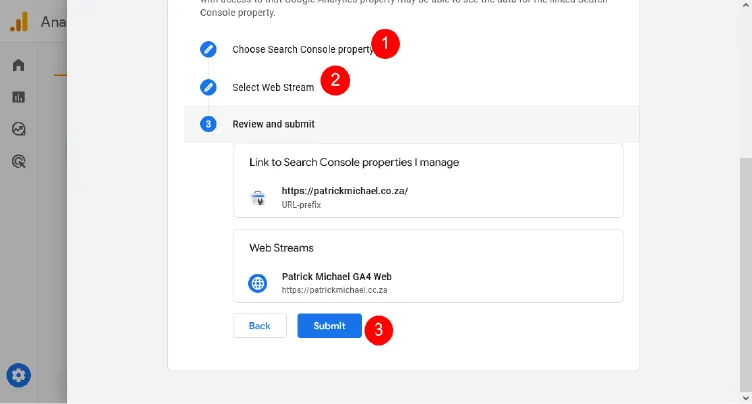 enter search console details