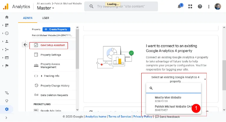 universal analytics admin screen