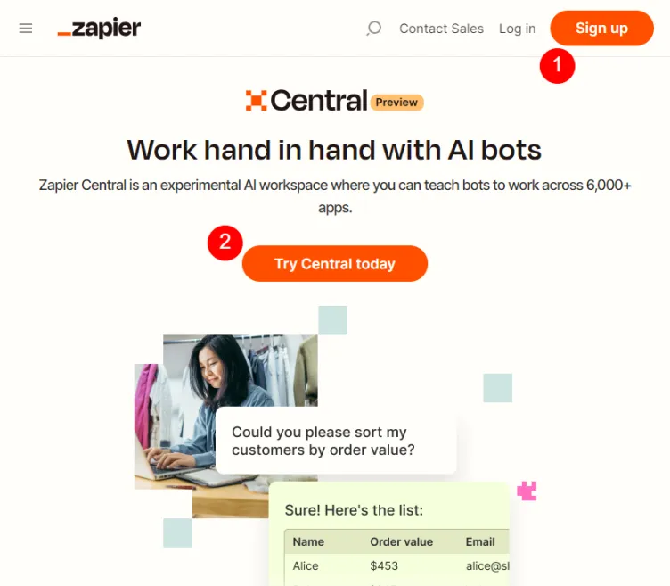 Zapier Central page