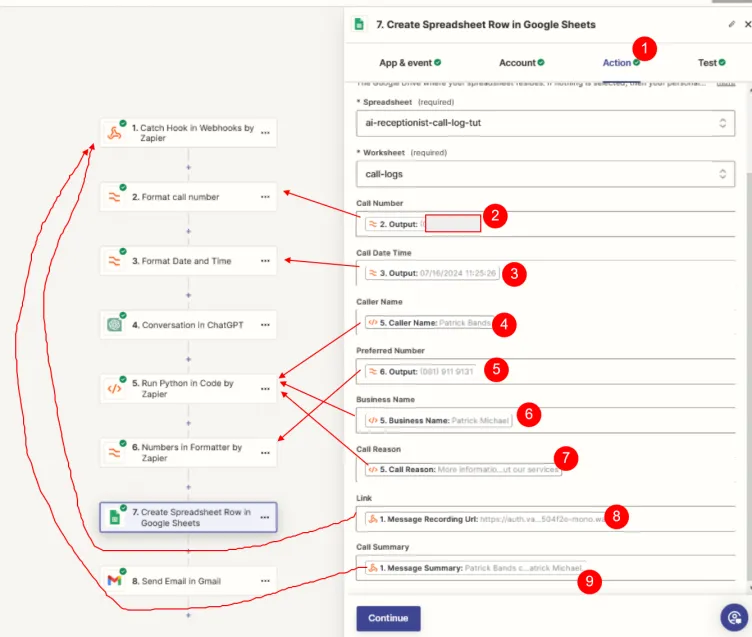 Configure the Action in Create Spreadsheet Row