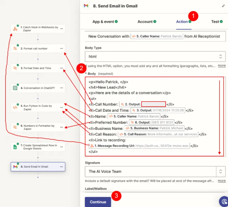 Configure the send new email action