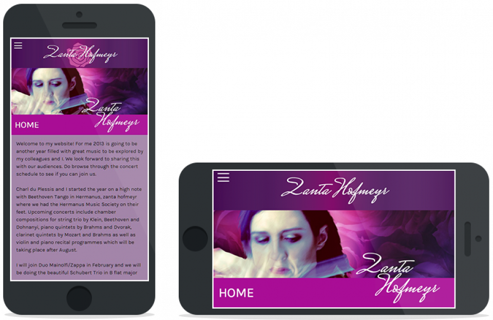 Portfolio | Zanta Hofmeyr | Celebrity Website | Phone view