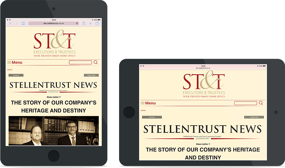 Portfolio | Stellentrust corporate website | tablet view